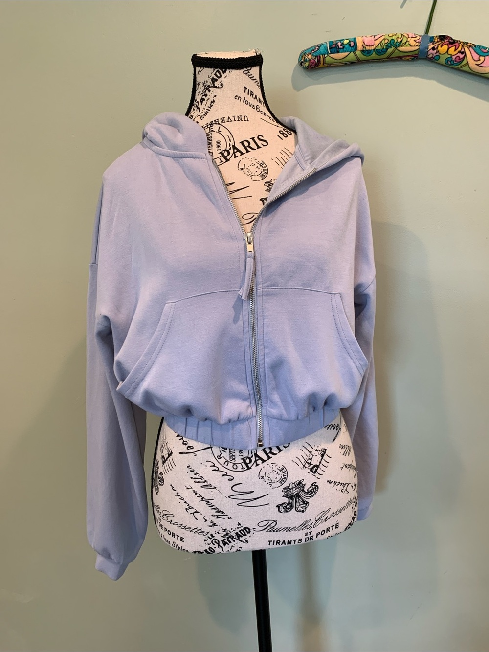 Tinsel Town Junior Women’s Medium Light Blue Cropped Full Zip Hoodie Sweatshirt